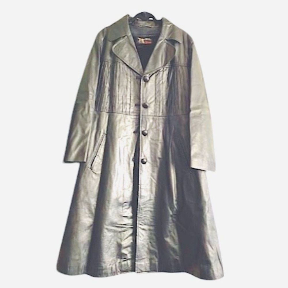 Crazy Horse Double Inline CustomTailor Genuine Black Leather LongJacket Size M